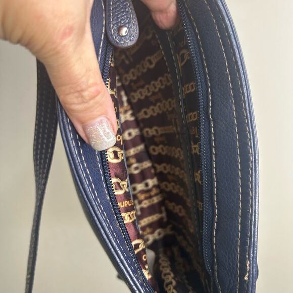 Tignanello Cross Body Bag Navy Genuine Leather - Picture 6 of 7